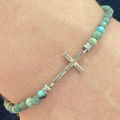 Bracelet Croix en corde de Basse - Turquoise