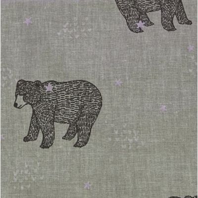 Tissu en coton kaki motif ours gris foncé