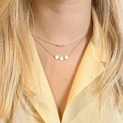 Collier en nacre et acier inoxydable - Bijoux Litchi