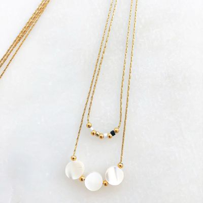 Collier en nacre et acier inoxydable - Bijoux Litchi