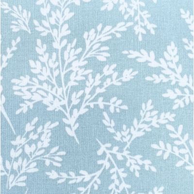 Tissu en coton vert amande avec motif floral blanc