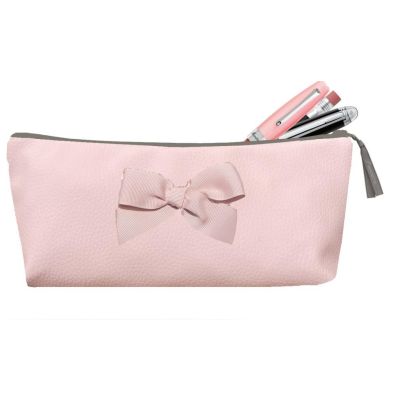 trousse Scolaire Personnalisable - Enduit rose avec noeud