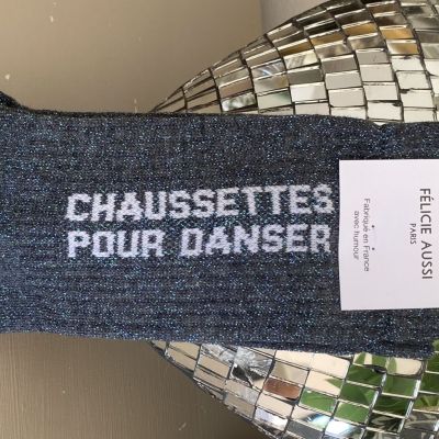 Chaussettes grises à paillettes vert émeraude