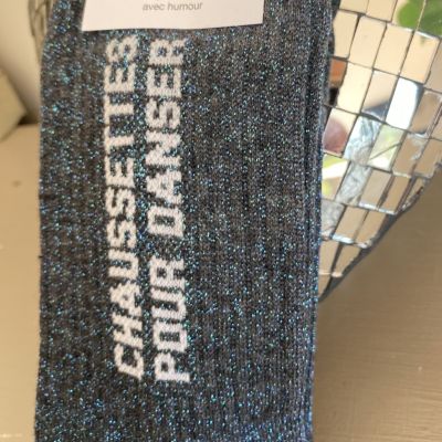 Chaussettes grises à paillettes vert émeraude