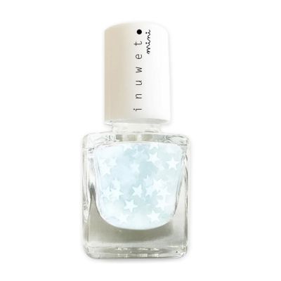 Vernis top coat transparent avec des étoiles blanches, s'enlève à l'eau