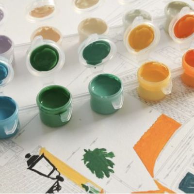 17 petits pots de Peinture écologique et sans danger, de couleurs différentes