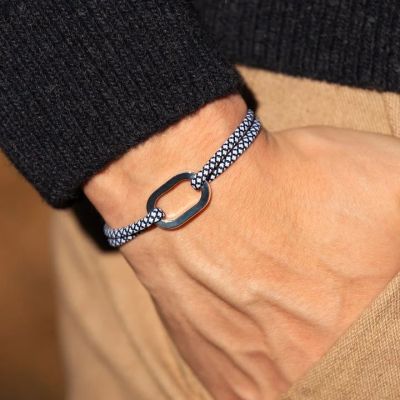 Le Vent a la Française Bracelet Plat - Bleu marine et Blanc