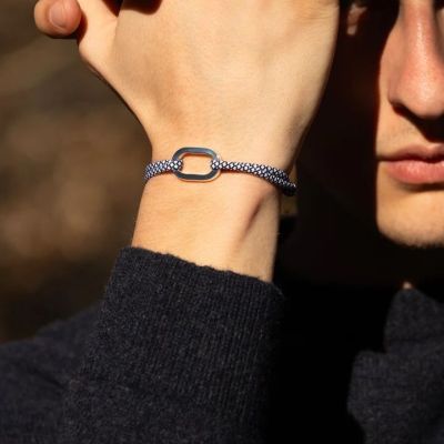 Le Vent a la Française Bracelet Plat - Bleu marine et Blanc