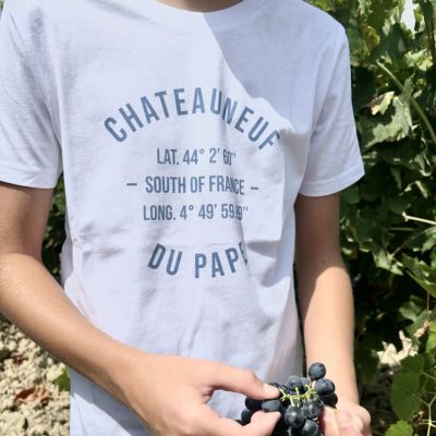 Tshirt Enfant Chateauneuf du Pape point GPS bleu