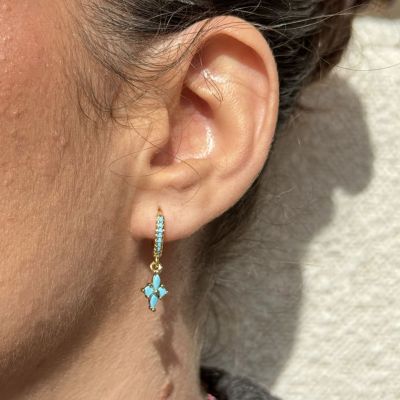 Boucle d'oreille Créole Croix - bleu turquoise