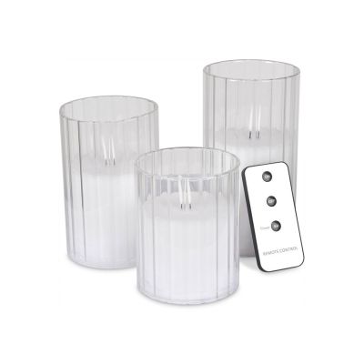 3 photophores en verre strié LED avec télécommande