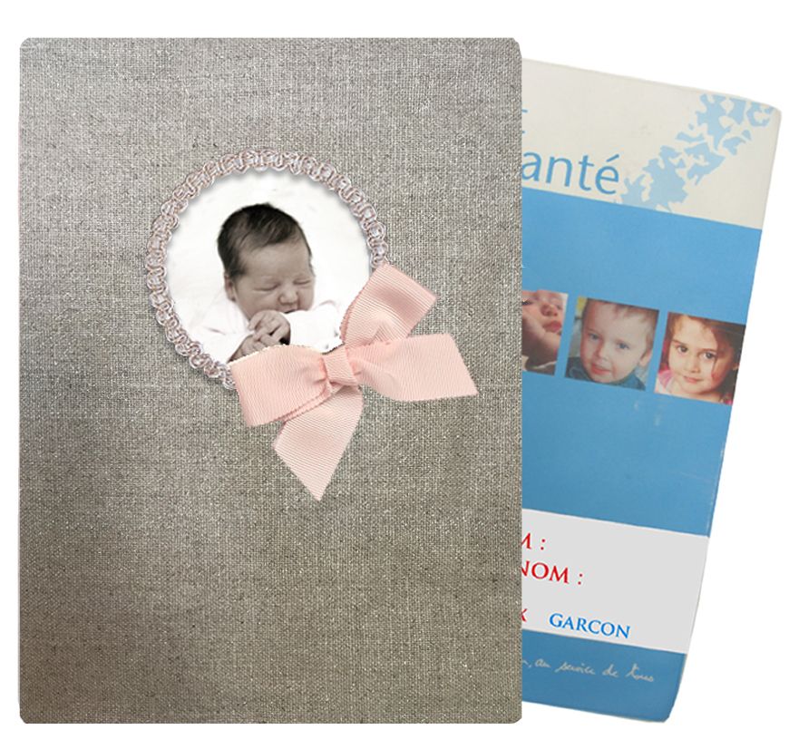 Protège carnet de santé Cadeau Bébé personnalisé Gris béton Lin